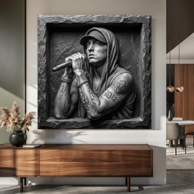 Monochromes Porträt eines tätowierten Sängers als Leinwandbild 3D Monochromes Porträt eines tätowierten Sängers als Leinwandbild 3D