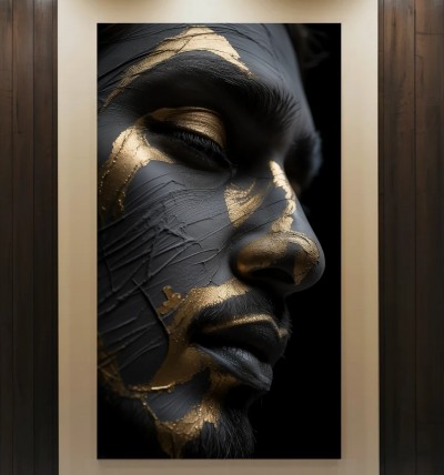 Abstraktes Gesicht in Schwarz und Gold als Leinwandbild