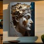 Skulpturales Wandbild mit goldenen Blättern und antikem Gesicht