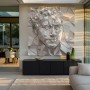Abstraktes Wandbild mit geometrischem Porträt in hellen Grautönen 3D
