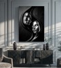 Abstraktes Leinwandbild mit zwei metallischen Gesichtern in Schwarz und Silber