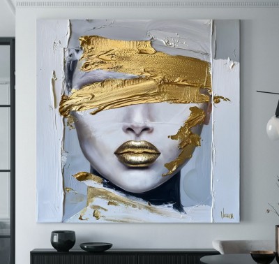 Abstraktes Porträt mit Goldakzenten als Leinwandbild
