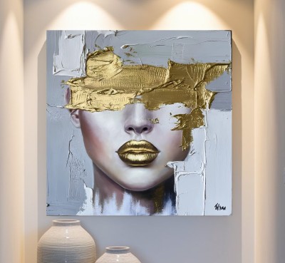 Abstraktes Porträt mit goldenen Akzenten als Leinwandbild