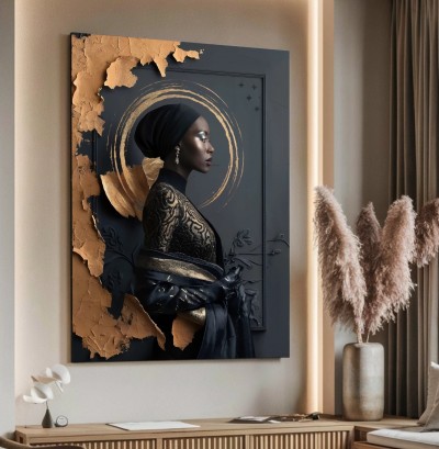 Elegantes Leinwandbild mit Profilporträt in Schwarz und Gold