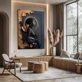 Elegantes Leinwandbild mit Profilporträt in Schwarz und Gold Elegantes Leinwandbild mit Profilporträt in Schwarz und Gold