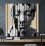 Abstraktes Leinwandbild mit fragmentiertem Gesicht in Schwarz Weiß