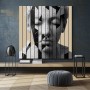 Abstraktes Leinwandbild mit fragmentiertem Gesicht in Schwarz Weiß