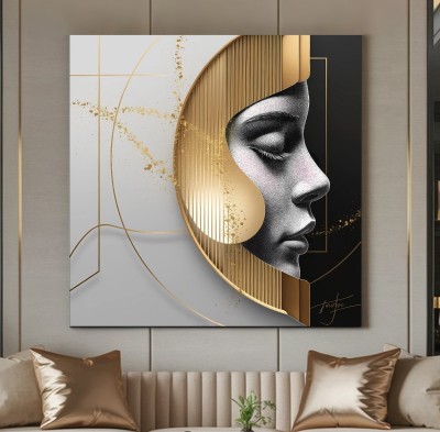 Abstraktes Leinwandbild mit goldener Frauenprofil-Silhouette