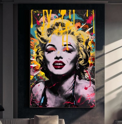 Pop Art Portrait als ausdrucksstarkes Leinwandbild mit Farbspritzern