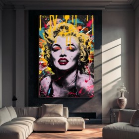 Pop Art Portrait als ausdrucksstarkes Leinwandbild mit Farbspritzern Pop Art Portrait als ausdrucksstarkes Leinwandbild mit Farbspritzern