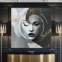 Abstraktes Portrait Leinwandbild in Grau, Schwarz und Gold