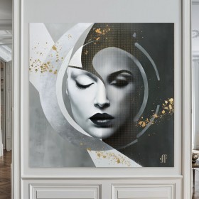 Abstraktes Portrait Leinwandbild in Grau, Schwarz und Gold Abstraktes Portrait Leinwandbild in Grau, Schwarz und Gold