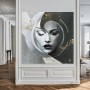 Abstraktes Portrait Leinwandbild in Grau, Schwarz und Gold