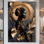 Elegantes Leinwandbild mit schwarzer Frauenfigur und Goldakzenten