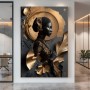 Elegantes Leinwandbild mit schwarzer Frauenfigur und Goldakzenten