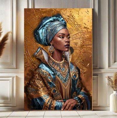 Elegantes Porträt mit blauem Turban als Leinwandbild