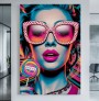 Pop Art Leinwandbild mit Frau, Sonnenbrille und Lollipop