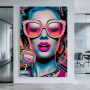 Pop Art Leinwandbild mit Frau, Sonnenbrille und Lollipop