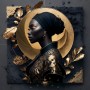 Elegantes Leinwandbild mit stilisierter Frau in Gold und Schwarz