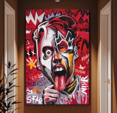 Expressives Leinwandbild mit farbigem Graffiti-Porträt