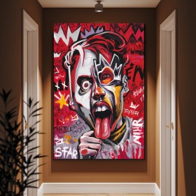 Expressives Leinwandbild mit farbigem Graffiti-Porträt Expressives Leinwandbild mit farbigem Graffiti-Porträt