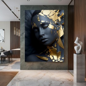 Elegantes Porträt auf Leinwand mit goldenen Akzenten Elegantes Porträt auf Leinwand mit goldenen Akzenten