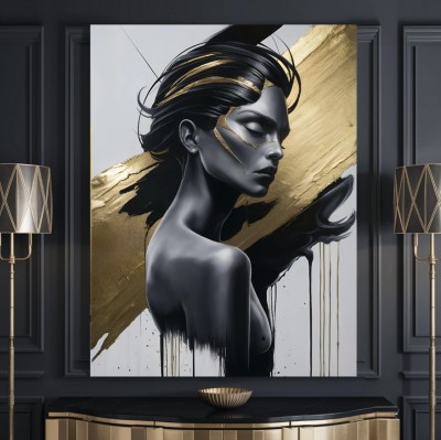 Elegantes Frauenporträt mit Goldakzenten als Leinwandbild