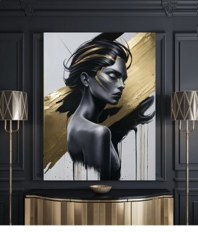 Elegantes Frauenporträt mit Goldakzenten als Leinwandbild Elegantes Frauenporträt mit Goldakzenten als Leinwandbild