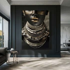 Exklusives Portrait Leinwandbild mit dunklen und goldenen Akzenten Exklusives Portrait Leinwandbild mit dunklen und goldenen Akzenten