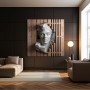Abstraktes 3D Wandbild mit skulpturalem Gesicht in Holzoptik 3D