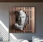 Abstraktes 3D Wandbild mit skulpturalem Gesicht in Holzoptik 3D