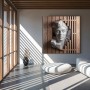 Abstraktes 3D Wandbild mit skulpturalem Gesicht in Holzoptik 3D