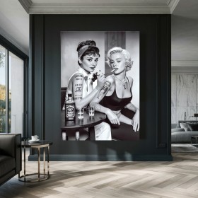 Schwarzweißes Leinwandbild mit glamourösem Pop Art Porträt Schwarzweißes Leinwandbild mit glamourösem Pop Art Porträt