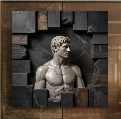 Dynamisches Wandbild mit klassischer Büste und dunkler Marmoroptik 3D