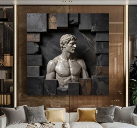 Dynamisches Wandbild mit klassischer Büste und dunkler Marmoroptik 3D Dynamisches Wandbild mit klassischer Büste und dunkler Marmoroptik 3D