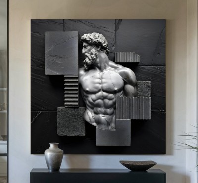 Modernes Leinwandbild mit skulpturalem Männerporträt in Grau