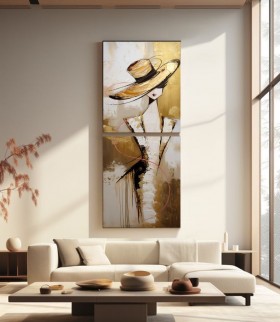 Abstraktes Leinwandbild mit eleganter Frauenfigur in Goldtönen Abstraktes Leinwandbild mit eleganter Frauenfigur in Goldtönen