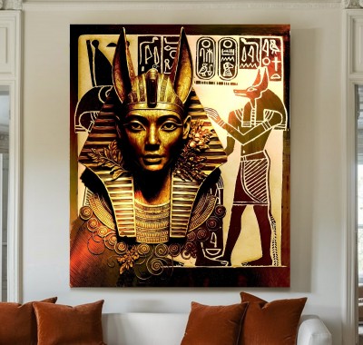 Egyptische Pharao Leinwandbild mit goldenen Symbolen und Ornamenten