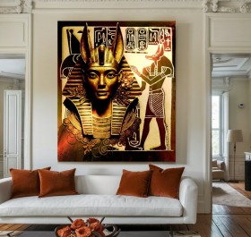 Egyptische Pharao Leinwandbild mit goldenen Symbolen und Ornamenten Egyptische Pharao Leinwandbild mit goldenen Symbolen und Ornamenten
