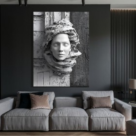 Monochromes Leinwandbild mit skulpturaler Maske und rauer Struktur 3D Monochromes Leinwandbild mit skulpturaler Maske und rauer Struktur 3D