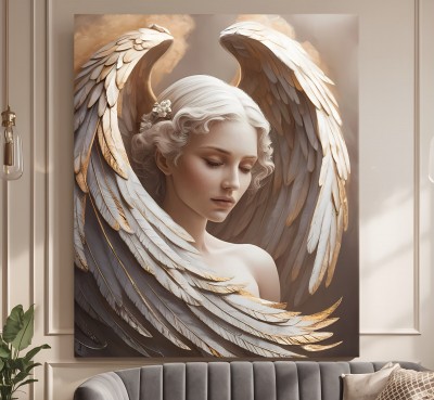 Elegantes Leinwandbild mit Engel und goldenen Flügeln