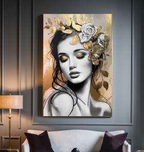 Elegantes Porträt als Leinwandbild mit goldenen Blättern Elegantes Porträt als Leinwandbild mit goldenen Blättern