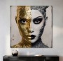 Modernes Leinwandbild mit geteiltem Porträt in Gold und Grau