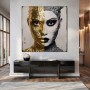 Modernes Leinwandbild mit geteiltem Porträt in Gold und Grau