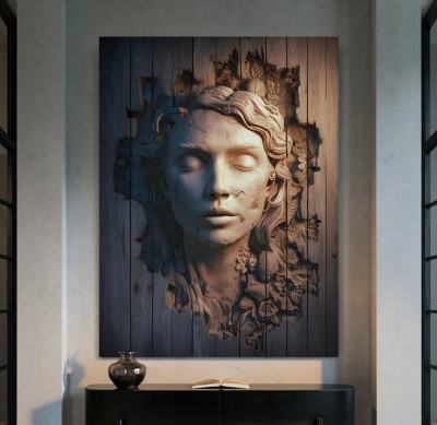 Skulpturales Leinwandbild mit antik anmutendem Frauenporträt