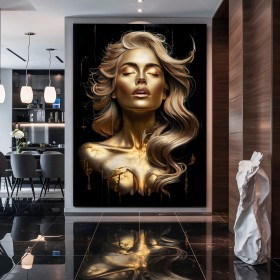 Elegantes Frauenporträt als goldenes Leinwandbild auf schwarzem Hintergrund Elegantes Frauenporträt als goldenes Leinwandbild auf schwarzem Hintergrund