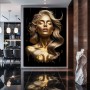 Elegantes Frauenporträt als goldenes Leinwandbild auf schwarzem Hintergrund
