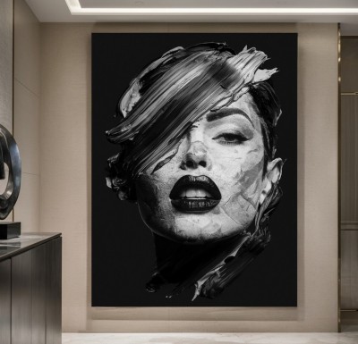 Monochromes Leinwandbild mit expressivem Frauenporträt