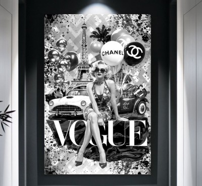 Monochromes Mode-Collage Wandbild mit Pariser Motiv