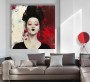 Ausdrucksstarkes Leinwandbild mit Frauenporträt in Rot und Schwarz